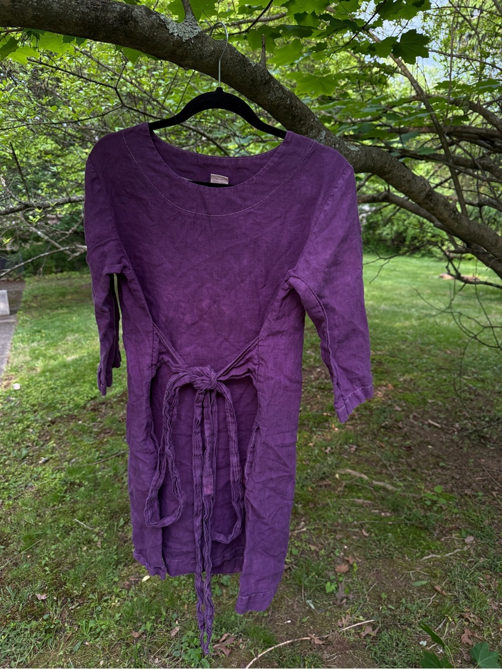 Lenok Lithuanian linen eggplant purple dress with pockets